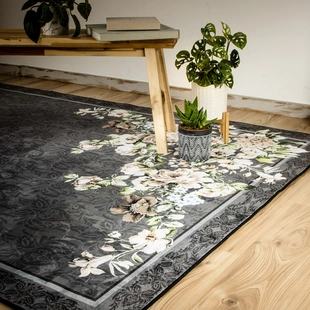 Illustration - Ihr Experte für schönes Wohnen - Ein graumelierter Teppich mit einem floralen Muster