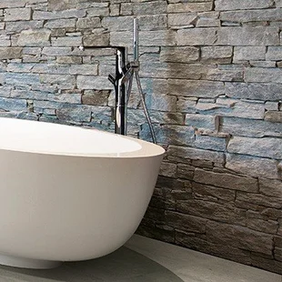 In Kombination mit Vliestapete Steinoptik - PURE_Zinc_616M Designbelag geeignet für Feuchträume, Badezimmer und gut kombinierbar mit Fototapeten.