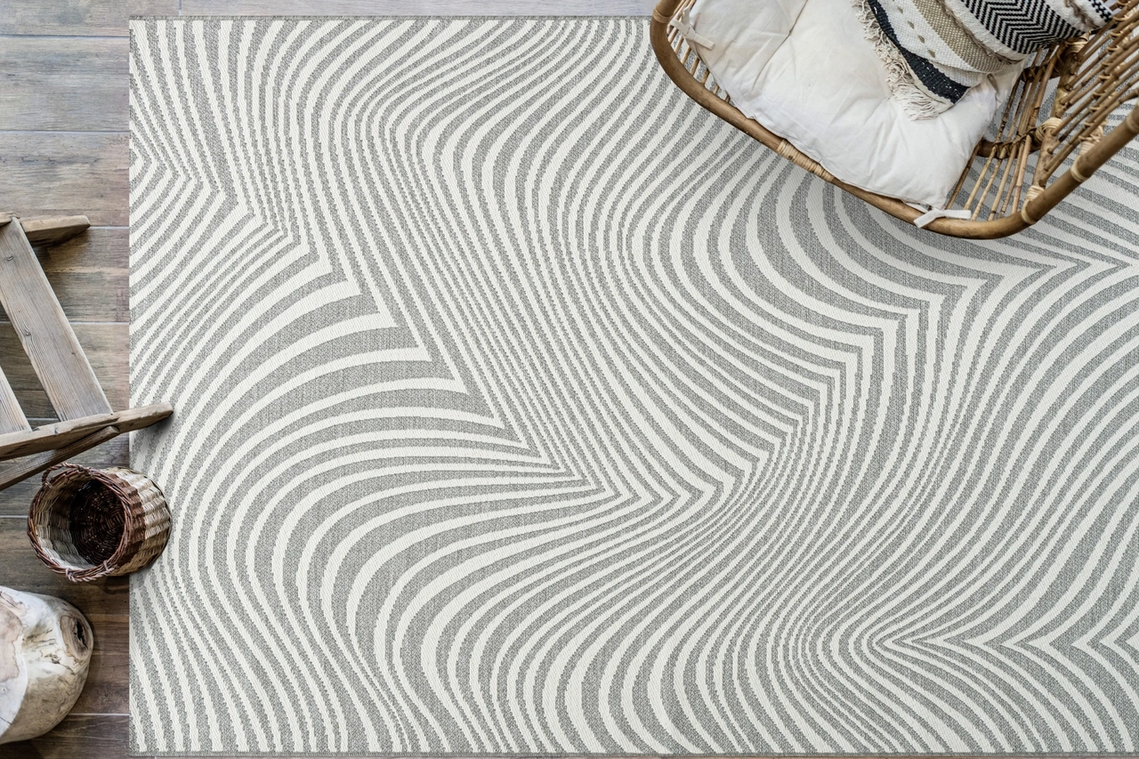 Illustration - Ihr Experte für schönes Wohnen - Ein moderner Teppich im Zebrastreifen Look im Wohnzimmer