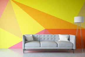Qualität - Modernes Wohnzimmer mit Sofa und geometrische Tapeten - Stock-Fotografie